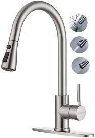 Aimadi kitchen faucet with sprayer, modern single handle pull down sprayer spring matte black kitchen sink faucet with led light 4.5 out of 5 stars 2,702 7 offers from $45.01 Kitchen Faucet Single Handle Brushed Nickel With Pull Down Sprayer Commercial High Arc Pull Out Stainless Steel Kitchen Sink Faucets Single Hole Amazon Com