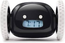 These ten advanced alarm clocks offer some new capabilities, although none will cook your breakfast.yet. Amazon Com Clocky Alarm Clock On Wheels Original Extra Loud For Heavy Sleeper Adult Or Kid Bed Room Robot Clockie Funny Rolling Run Away Moving Jumping Black Home Kitchen