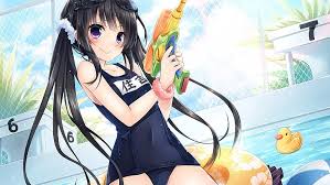 Hyouka is mystery + slice of life. Hd Wallpaper Black Hair Purple Eyes School Swimsuits One Person Real People Wallpaper Flare