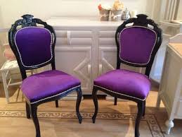 How Amazing Are These Boudoir Chairs Up Cycled In A Luxurious Deep Purple Velvet Fabric With High Gloss Black Frames Made Chair Statement Chairs Beach Design