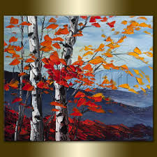 Birch Trees In Fall Paintings Autumn Birch Landscape Painting Oil On Canvas Textured Palette Knife Modern Tree Art Art Oil Painting