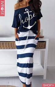 Boat Anchor Print Top Striped Skirt Sets Two Piece Dress Piece Dress Clothes For Women