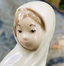 Rex Valencia Hand Made in Spain Porcelain Figurine Woman With Market Basket  Lladro Nao Style Grand Millennial Curio Cabinet Decor