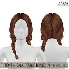 Female Front And Back Double Braids Hair For The Sims 4 By Anima Spring4sims Braided Hairstyles Sims Hair Double Braid