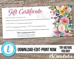 Editable Custom Printable Gift Certificate Template Flowers Etsy Gift Certificate Template Free Gift Voucher Template Printable Gift