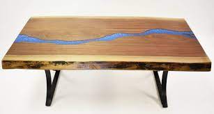 River coffee table live edge. Buy A Walnut River Table For 2 400 Blue Epoxy Metal Legs