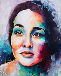 Acrylic painting of a demure woman