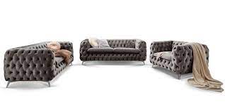 Designer Chesterfield Sofa Garnitur Samt Stoff Silber Grau Emma 3 2 1 Barock Chesterfield Sofa Chesterfield Sofa Home