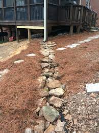 Inexpensive Erosion Control Natural Rock Flume To Divert And Slow Down Water Backyard Drainage Backyard Landscaping Erosion Control