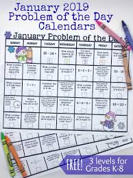 Free January 2019 Math Problem Of The Day Calendars Daily Math Problems Calendar Math Daily Math