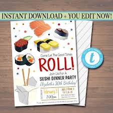 Create your own dinner party invitation to download, print or send online for free. Editable Sushi Dinner Party Invitation Party Invite Chinese Etsy Sushi Dinner Party Sushi Dinner Dinner Party Invitations