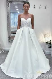 Sweetheart Strapless Top Lace A Line Wedding Dresses W776 Wedding Dress With Pockets Wedding Dresses Satin A Line Wedding Dress