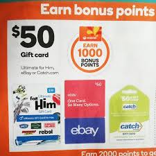 Check spelling or type a new query. 1000 Rewards Points Worth 5 With 50 Ebay Catch Or Ultimate For Him Gift Cards 2000 Points On 100 Cards Woolworths Ozbargain