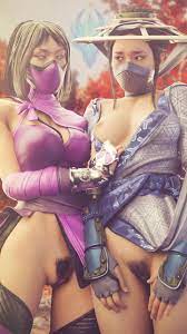 2girls 3d cute female female only hat kitana kitana (endless  summer) mask mileena mortal kombat mortal kombat 11 pose 