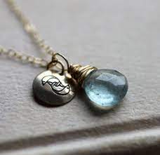Pisces Zodiac Necklace Hand Stamped Zodiac Symbol With Choice Of Birthstone 14k Gold Fill Aquamarine Zodiac Necklaces Pisces Zodiac Aquamarine Birthstone