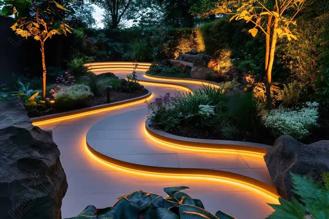 Illuminated Residential Pathway, AI generated