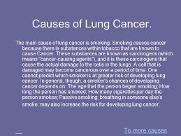 Most cases of lung cancer are caused by smoking, although people who have never smoked can also develop the condition. Lung Cancer By Ella Mason Causes Of Lung Cancer The Main Cause Of Lung Cancer Is Smoking Smoking Causes Cancer Because There Is Substances Within Ppt Download