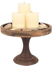 Wooden candle holders are skillfully carved with intricate designs with beautiful curves by using high quality wood that is corrosion resistant. Amazon Com Stonebriar Rustic Worn Natural Wood And Metal Pedestal Tray Decorative Pillar Candle Holder For Centerpieces Mantel Decoration Or Any Table Top Large Home Kitchen