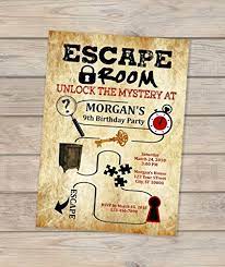 So, before you start planning the individual tasks and divvying up the puzzle pieces, you need to decide where that gift will be hidden. Amazon Com Escape Room Birthday Invitation Escape Theme Invitation Escape Mystery Party Invitation Escape Room Invite Handmade