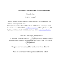 Pdf Psychopathy Assessment And Forensic Implications