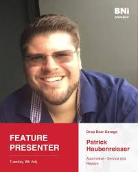 Join us this Tuesday, as we welcome our feature presenter, Patrick  Haubenreisser from @drop.beargarage! 🚗🔧 Patrick is a passionate  automotive expert dedicated to keeping your vehicle running smoothly and  efficiently. Whether it's