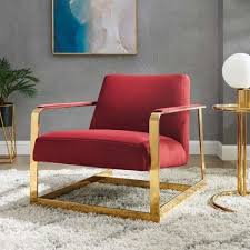 Red Maroon Velvet Square Gold Frame Arm Chair In 2020 Velvet Accent Chair Accent Chairs Upholstered Accent Chairs