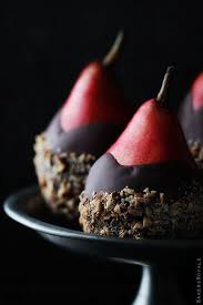 Chocolate Dipped Pears With Almond Crunch Bakers Royale Recipe Pear Dessert Recipes Pear Dessert Dessert Recipes