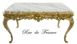 Size is 766 × 574 pixels. Vintage French Carved Gilt Wood Marble Top Coffee Table Rue De France