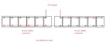 Several excellent answers say connect 2 in series for 24 volts, and place 4 of these 24 volt combinations in parallel for four times the current. Solar Battery Bank Balance Discharge 1 Bank Project Guidance Arduino Forum
