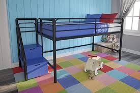 Dhp Junior Twin Metal Loft Bed With Storage Steps Space Saving Solution Multifunctional Black With Blue Ste In 2020 Loft Bed Storage Loft Bed Space Saving Solutions