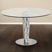Armen Living Crystal Round Dining Table In Brushed Stainless Steel Finish With Gray Walnut Veneer Column And 48 Glass Top Walmart Com Round Pedestal Dining Round Pedestal Dining Table Dining Table