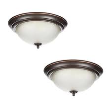 Black round led indoor outdoor flush mount ceiling light is a beautiful fixture, but is also durable, ensures safety and security, enhances outside decor and provides for a pleasant casual environment. Commercial Electric 13 In 2 Light Oil Rubbed Bronze Flush Mount With Frosted Glass Shade 2 Pack Efg8012a Orb The Home Depot