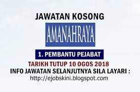 Jika anda sedang mencari kerja kosong 2019 maka anda berada di laman web yang betul. Jawatan Kosong Amanah Raya Berhad 10 Ogos 2018