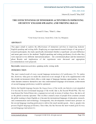 Write your hypothesis in a way that reflects this. Pdf The Effectiveness Of Immersion Activities In Improving Students English Speaking And Writing Skills