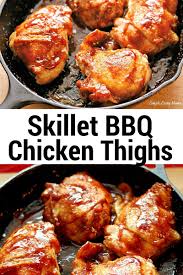 Step 6 turn the chicken over when the meat releases easily from the grill grate. Simple Yet Delicious Chicken Thighs Are Seared In A Cast Iron Skillet And Finished In The Oven W Chicken Thights Recipes Bbq Chicken Recipes Bbq Chicken Thighs