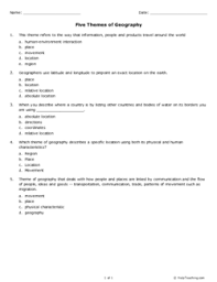 Five Themes Of Geography Free Printable Tests And Worksheets Five Themes Of Geography Geography Worksheets Geography