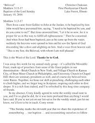 Beloved” Christine Chakoian Matthew 3:13-17 First Presbyterian Church  Baptism of the Lord Sunday Lake Forest, Illinois Jan