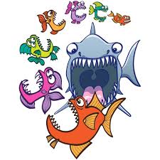 With the larger species of fish, you cannot eat the bones. A Funny Colorful Food Chain Big Fish Eat Little Fish In 2020 Little Fish Food Coloring Art