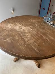 If needed, give the coffee table a final light sanding with 220 grit sandpaper. 20 Year Old Kitchen Table I Started Hand Sanding And Cannot Tell If Its Working Just Want It Uniform And Then Simply Sealed No Tools Just Elbow Grease Advice Finishing