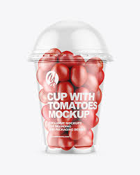 Download Plastic Cup With Tomatoes Mockup In Cup Bowl Mockups On Yellow Images Object Mockups PSD Mockup Templates