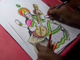 Learn how to draw saraswati pictures using these outlines or print just for coloring. How To Draw Goddess Saraswati Color Drawing For Kids Video Dailymotion