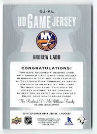 Stone and a brother e. 2019 20 Upper Deck Ud Game Jersey Andrew Ladd Gj Al On Kronozio