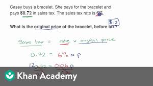 percent word problems tax and discount video khan academy