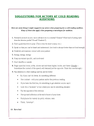 But before you audition, wait until you've put together. Suggestions For Actors At Cold Reading Auditions Audition Actor