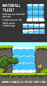 Waterfall Tileset 2d Game Tiles Indie Game Art Game Concept Art Pixel Art Design