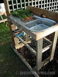 Laundry sink and washing machine vent/drain: Diy Repurposing An Old Sink For The Garden Garden Sink Outdoor Sinks Old Sink