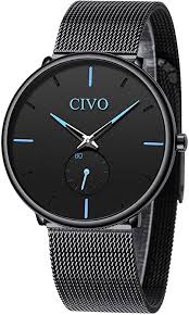 Civo Mens Black Ultra Thin Watch Minimalist Fashion Waterproof Wrist Watches For Men Business Dress Casual Analogue In 2020 Thin Watches Mesh Band Top Watches For Men
