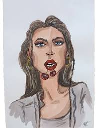 Original Hard Edge Red Black White Abstract Painting