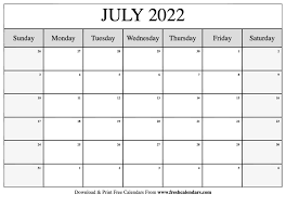 Blank Printable July 2022 Calendars