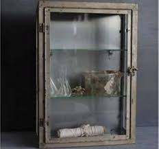 This beautifully distressed metal storage cabinet has doors with glass to show off whatever you choose to display inside. Rustic Metal Wall Cabinet With Glass Door Glass Cabinet Doors Antique Wall Cabinet Rustic Medicine Cabinet